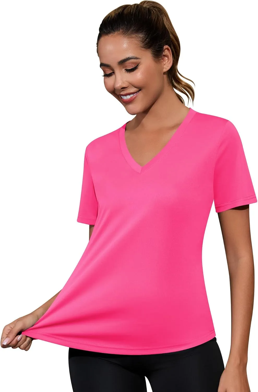 Kistore Workout Tops for Women Breathable V Neck Yoga T Shirts Trending Beach Casual Loose Fit Tee Running