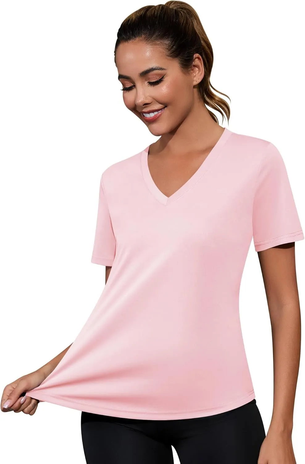 Kistore Workout Tops for Women Breathable V Neck Yoga T Shirts Trending Beach Casual Loose Fit Tee Running