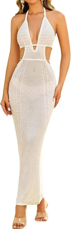 KUTUMAI Hollow Swimsuit Coverup Crochet Beach Vacation Maxi Dress Bathing Suit Cover Ups for Swimwear Women Summer 2025