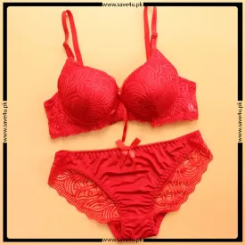 Lace Design Padded Wired Push-up Bra Set