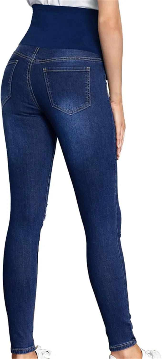 Lmdudan Maternity Jeans Over The Belly Slim Stretch Maternity Pants Casual Maternity Pants Pregnancy Denim Pants with Pockets