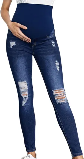 Lmdudan Maternity Jeans Over The Belly Slim Stretch Maternity Pants Casual Maternity Pants Pregnancy Denim Pants with Pockets