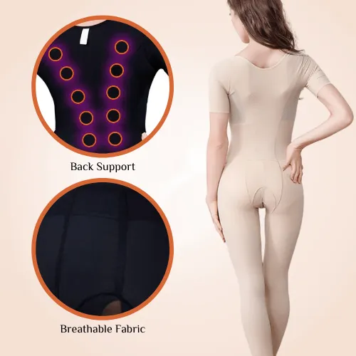 Long Sleeves U Shape Under Bust Full Body Coverage Slimming Bodysuit