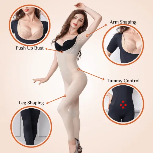 Long Sleeves U Shape Under Bust Full Body Coverage Slimming Bodysuit