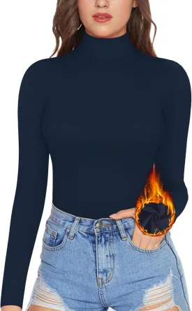 MANGOPOP Women's Mock Turtle Neck Fleece Lined Long Sleeve Thermal Underwear T Shirt Tops Tee