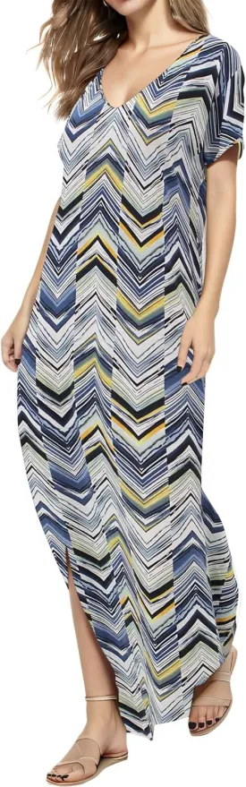 Match Women's V-Neck Casual Loose Short Sleeve Long T-Shirt Dress Split Maxi Dress with Side Pocket