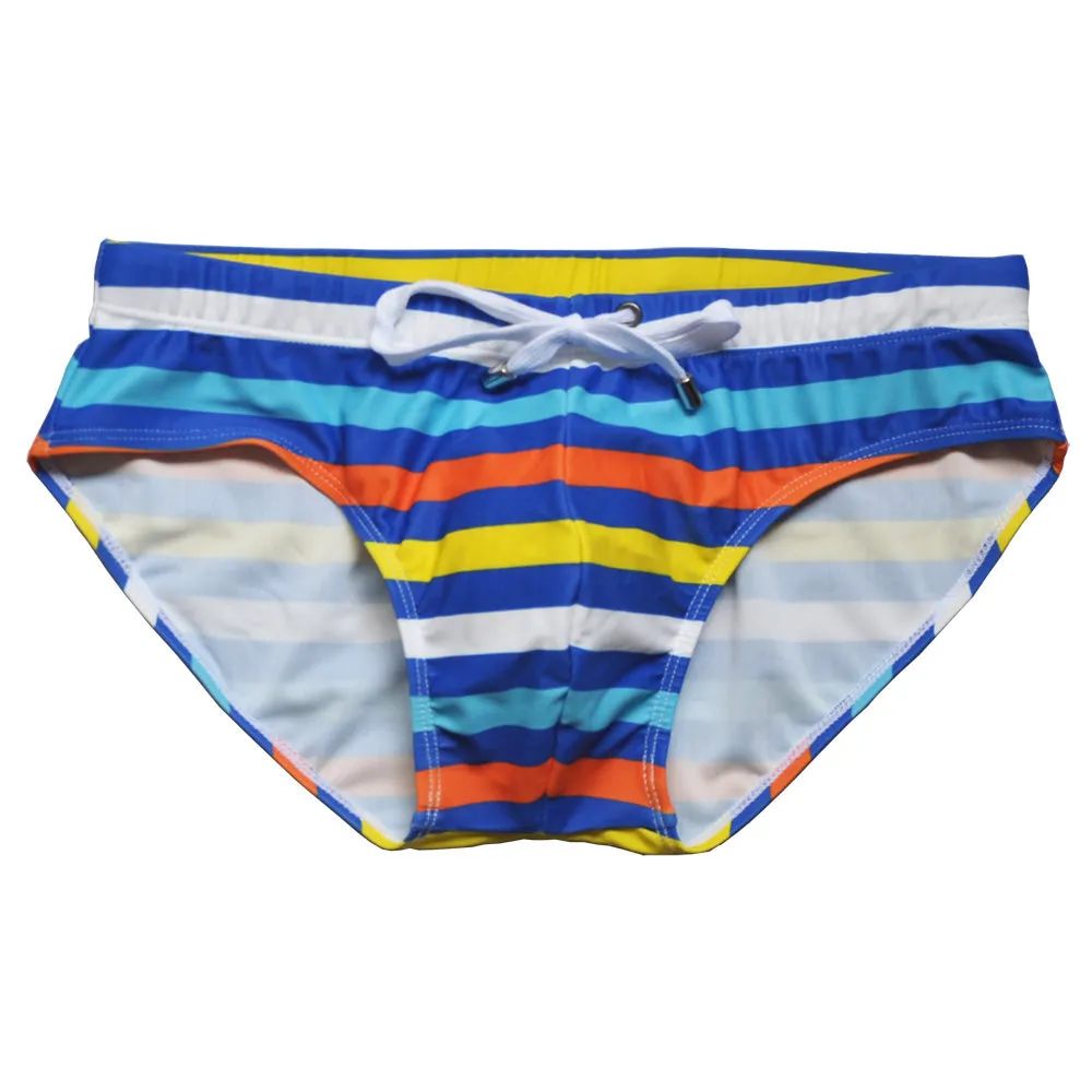 Men's Classic Low Rise Vacation Rainbow Striped Swim Briefs