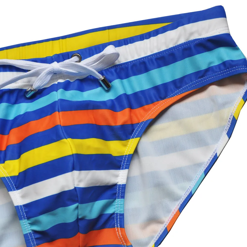 Men's Classic Low Rise Vacation Rainbow Striped Swim Briefs