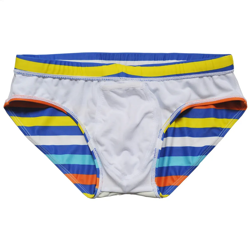 Men's Classic Low Rise Vacation Rainbow Striped Swim Briefs
