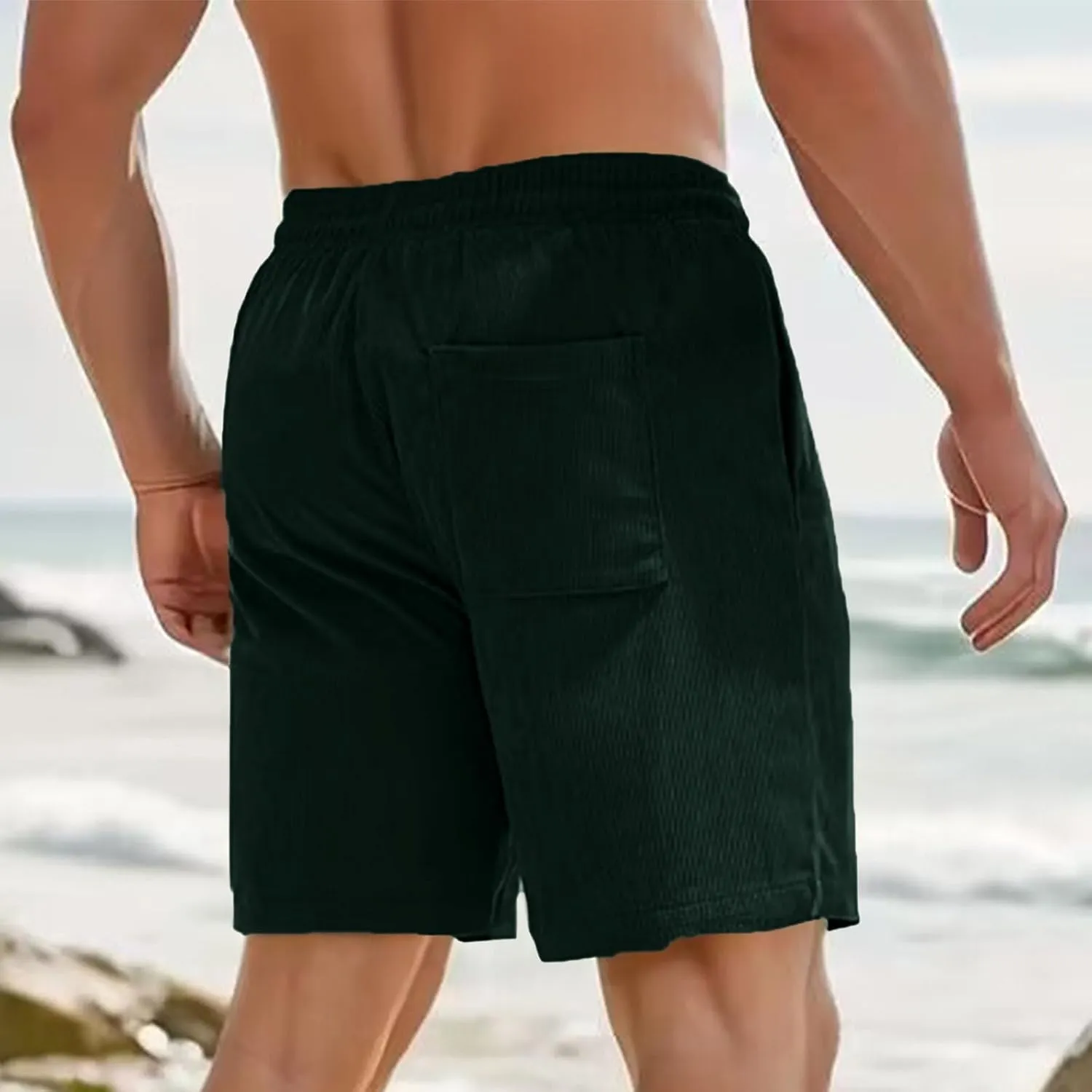 Men's Corduroy Shorts Loose Casual Elastic High Waist Drawstring Lightweight Comfy Summer Beach Shorts with Pockets