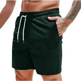 Men's Corduroy Shorts Loose Casual Elastic High Waist Drawstring Lightweight Comfy Summer Beach Shorts with Pockets