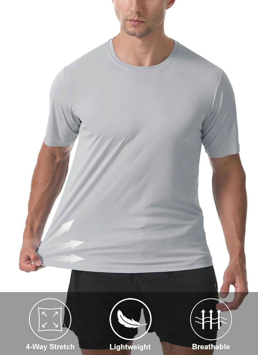Men's Short Sleeve T-Shirt UPF 50  Quick Dry Rash Guard Athletic Running T Shirts UV Sun Protection Swim Water Shirt