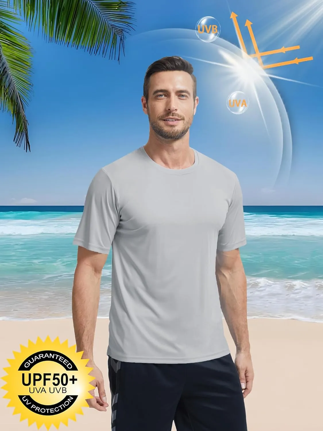 Men's Short Sleeve T-Shirt UPF 50  Quick Dry Rash Guard Athletic Running T Shirts UV Sun Protection Swim Water Shirt