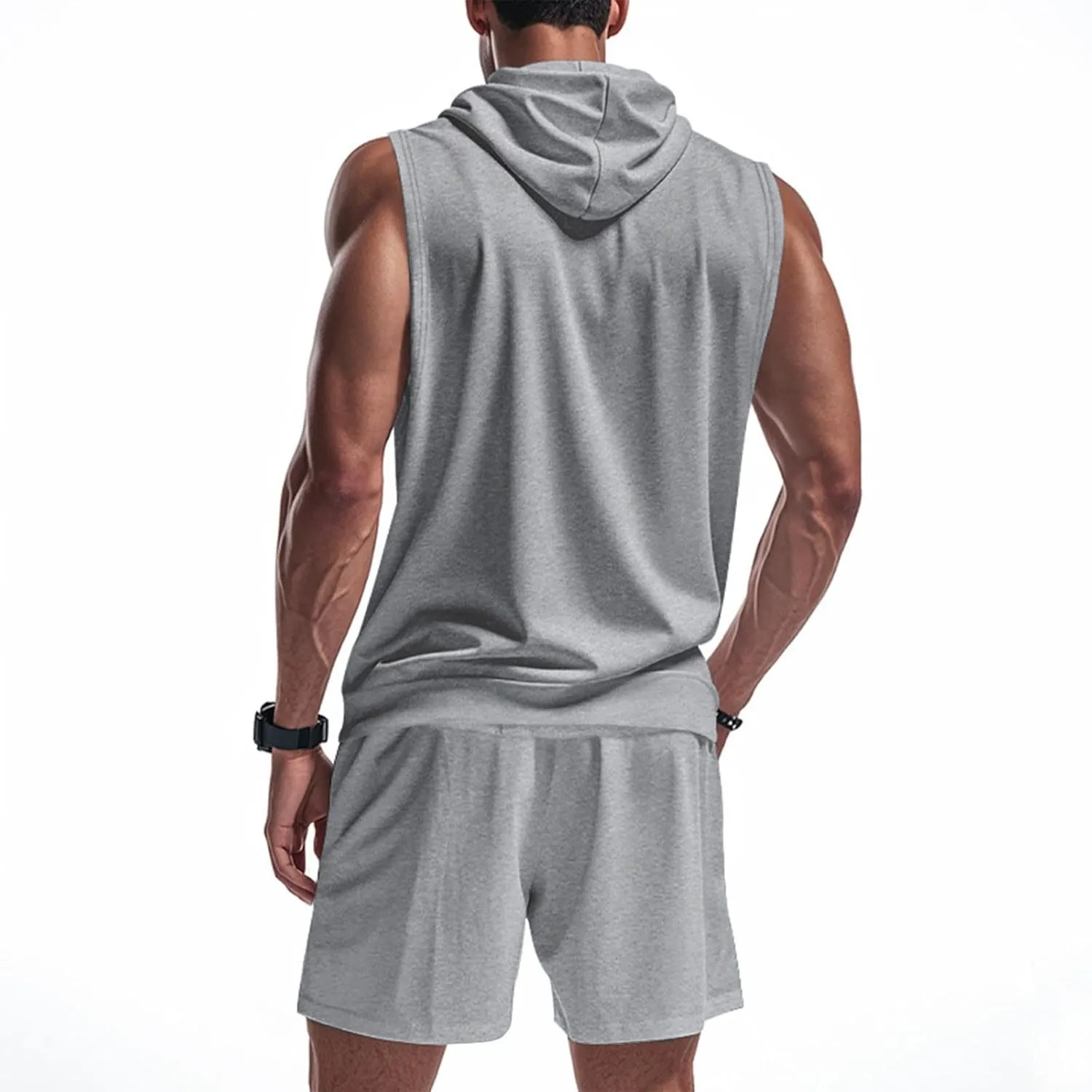 Men's Sleeveless Zip Up Workout Hoodie Tank Tops and Shorts Sweatsuits 2 Piece Outfits Casual Running Gym Tracksuit