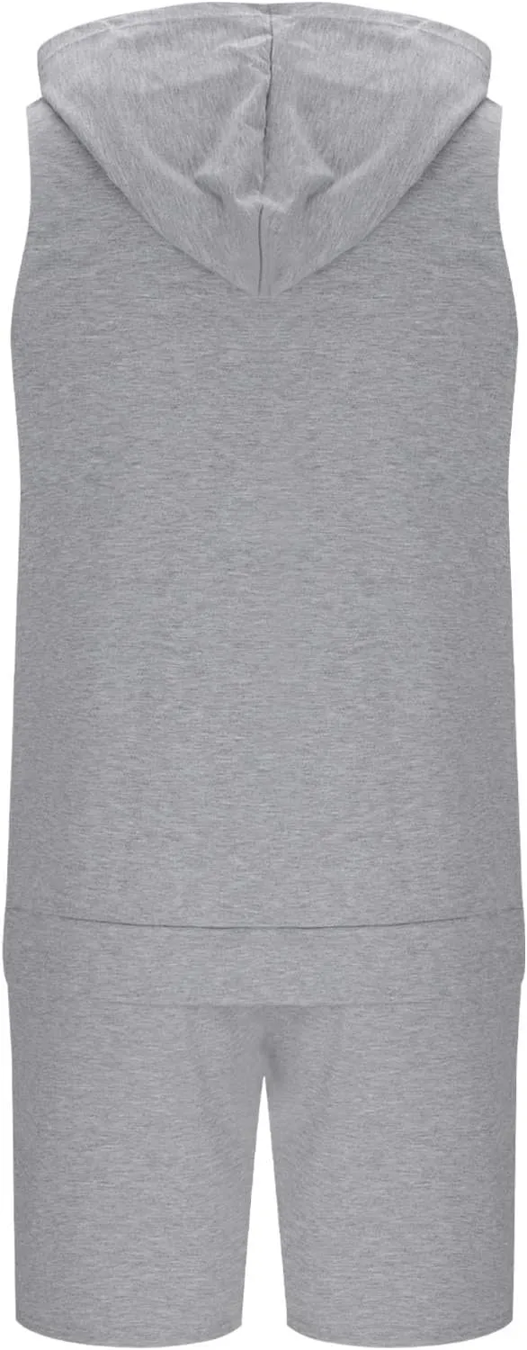 Men's Sleeveless Zip Up Workout Hoodie Tank Tops and Shorts Sweatsuits 2 Piece Outfits Casual Running Gym Tracksuit