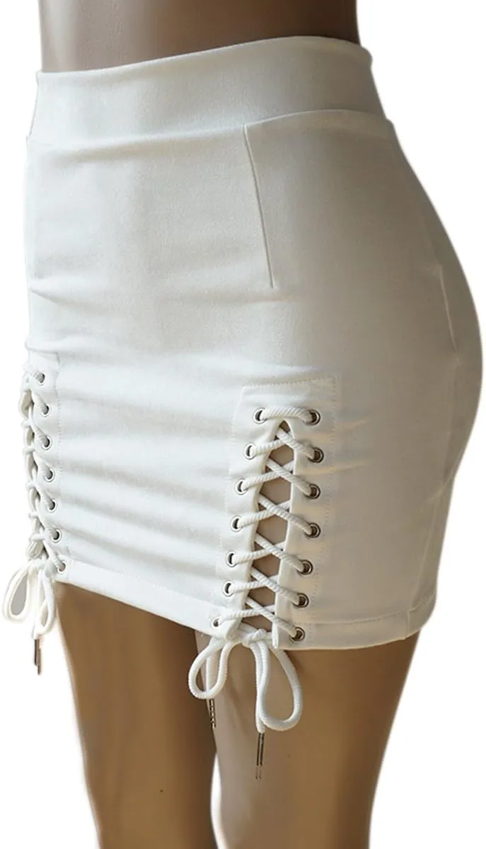 Meyeeka Womens Sexy High Waist Lace Up Bodycon Faux Suede Split Tight Mini Skirt