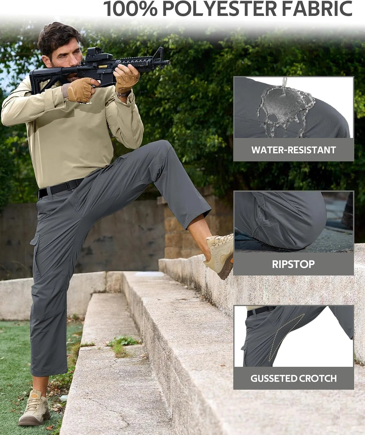 MOURCE Ripstop Work Pants for Men Stretch - Water Resistant Quick Dry Mens Tactical Pants with 9 Pockets