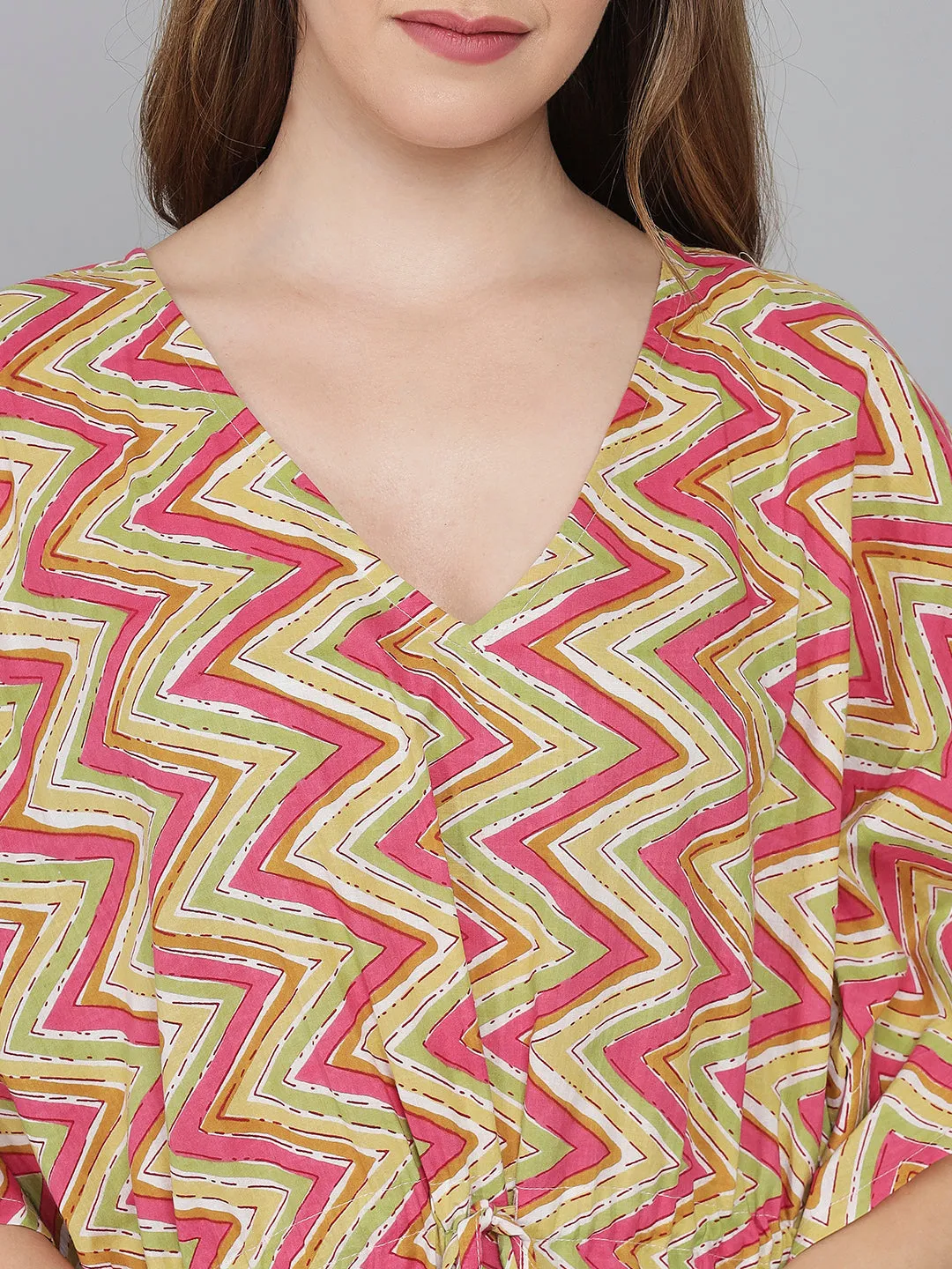 Multicolor Zigzag Print Cotton Kaftan