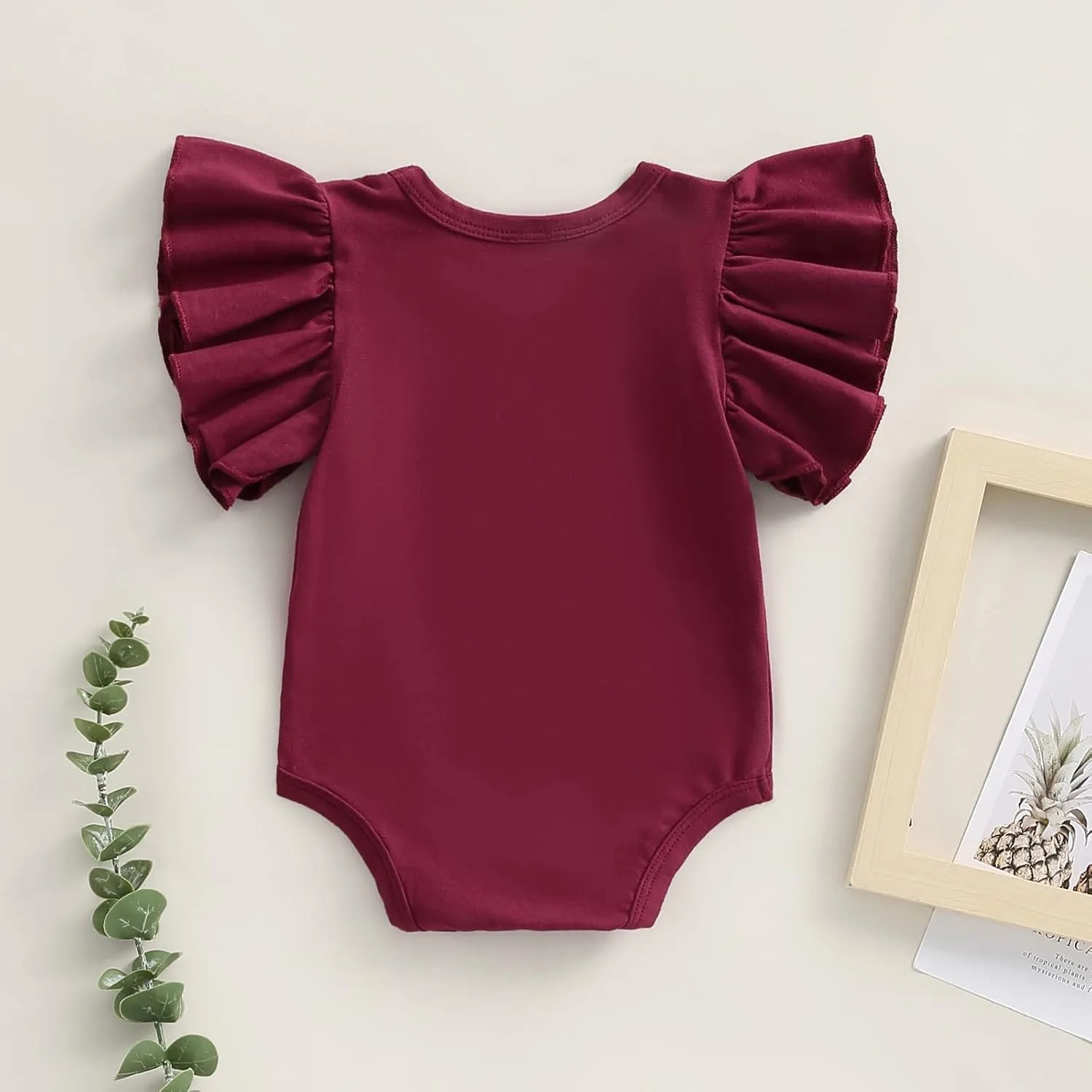 Newborn Baby Girl Ruffle Sleeve Romper T Shirt Cotton Solid Color Onesie Bodysuit Basic Tee Tops Summer Clothes
