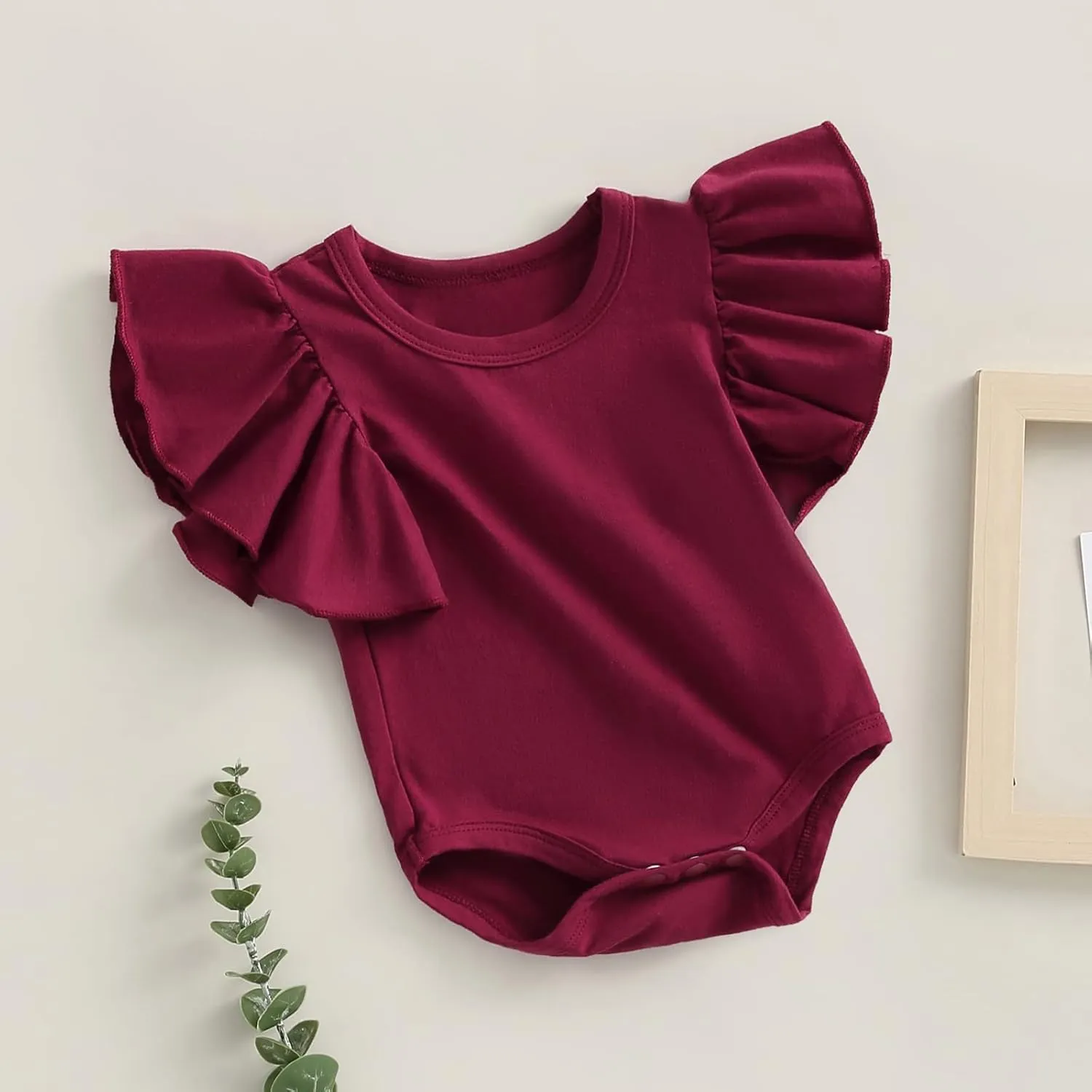 Newborn Baby Girl Ruffle Sleeve Romper T Shirt Cotton Solid Color Onesie Bodysuit Basic Tee Tops Summer Clothes