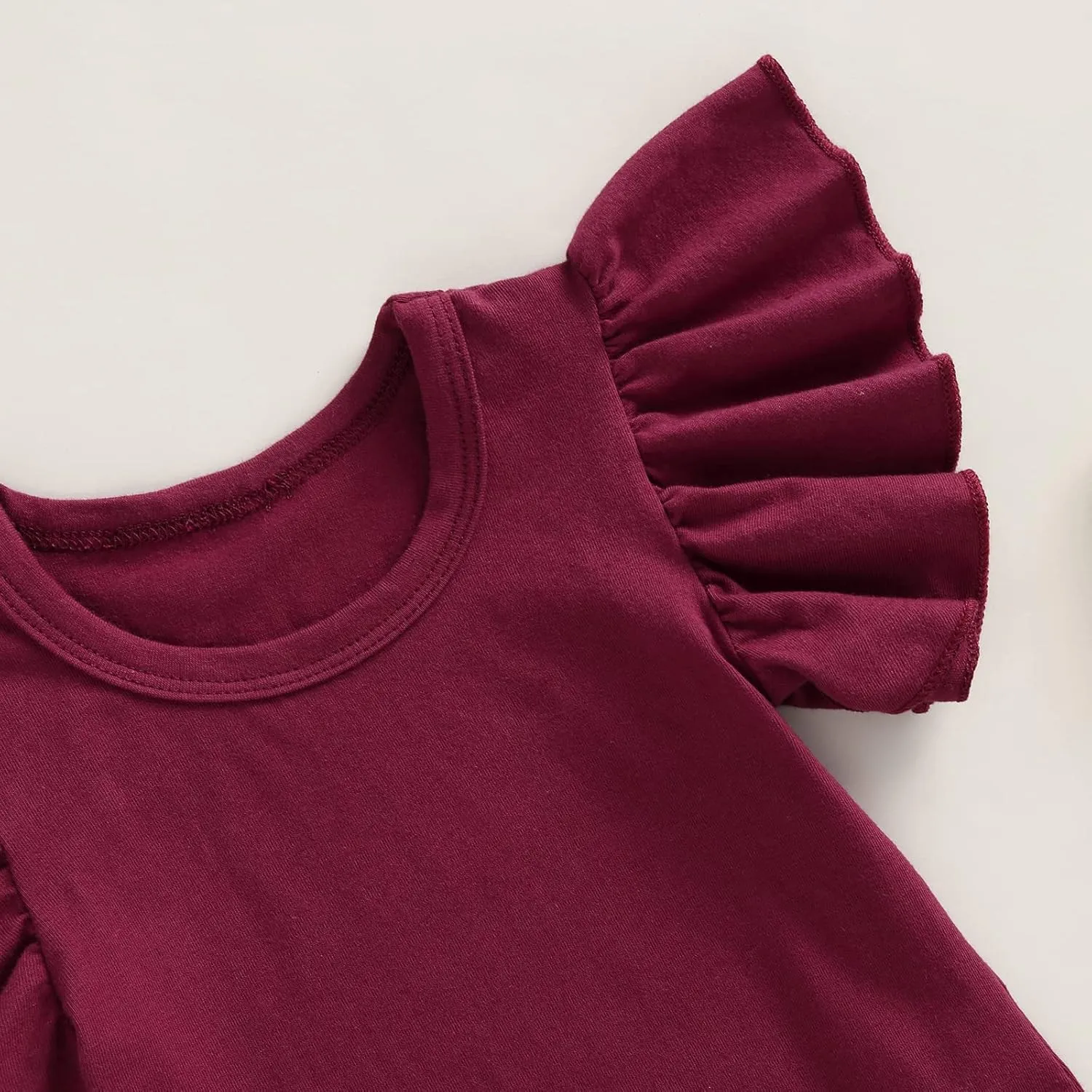 Newborn Baby Girl Ruffle Sleeve Romper T Shirt Cotton Solid Color Onesie Bodysuit Basic Tee Tops Summer Clothes
