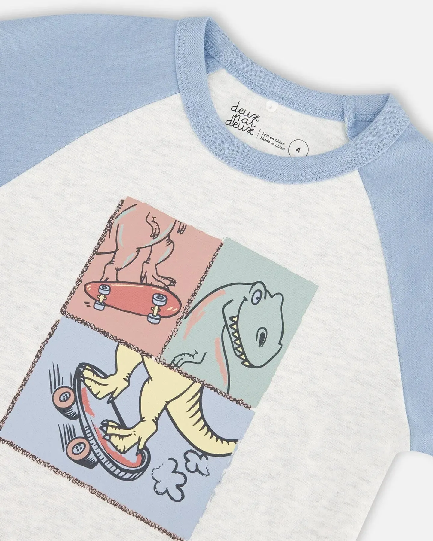 Organic Cotton Two Piece Boys Pajama Set Oatmeal Mix Dinosaur Print