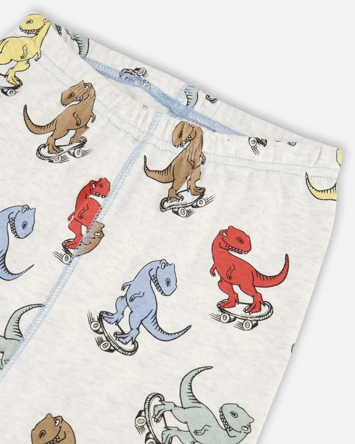 Organic Cotton Two Piece Boys Pajama Set Oatmeal Mix Dinosaur Print
