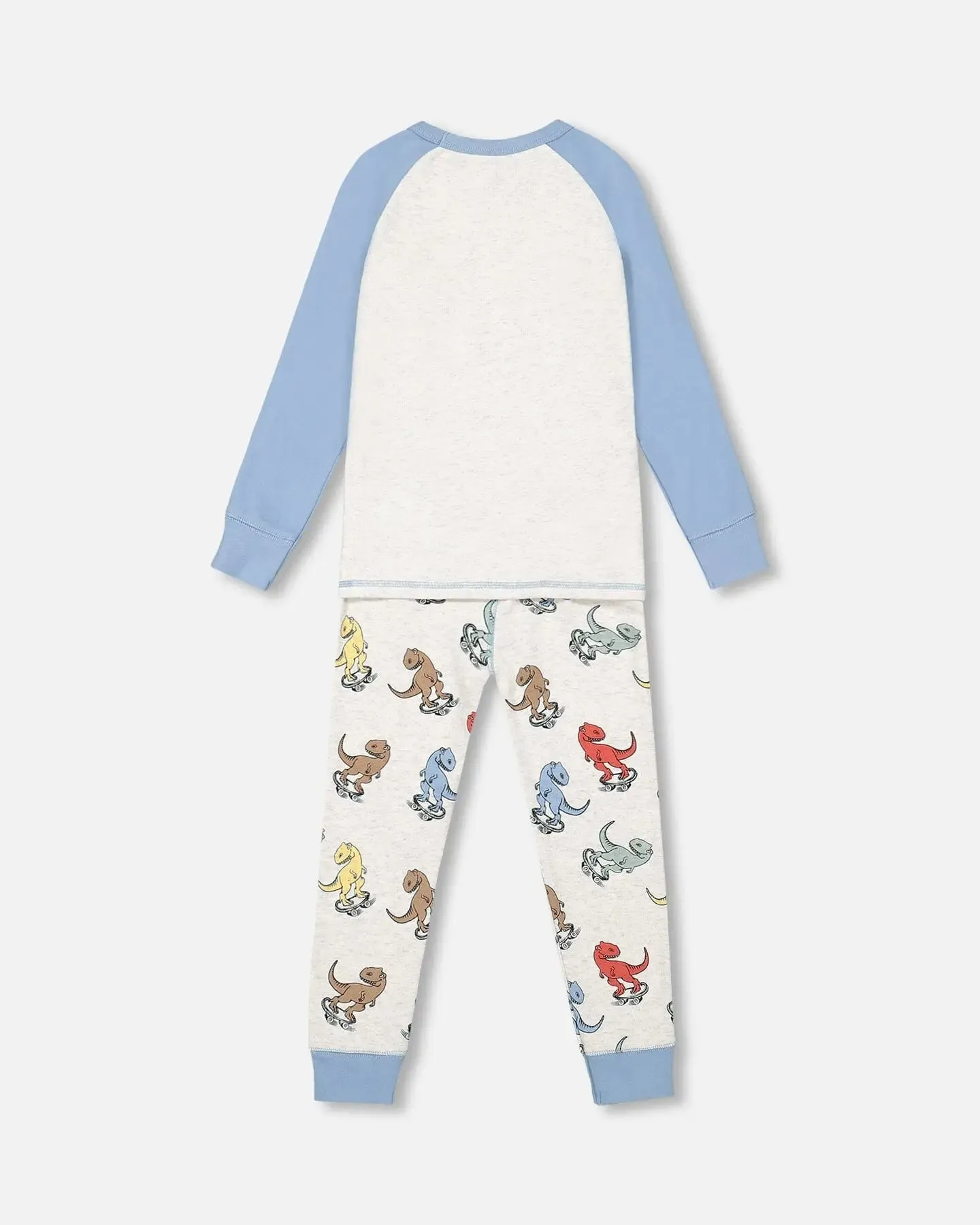Organic Cotton Two Piece Boys Pajama Set Oatmeal Mix Dinosaur Print