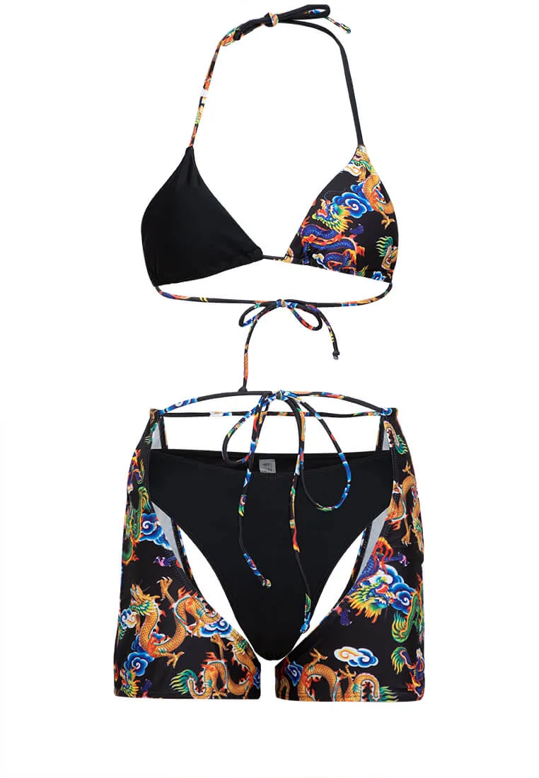 Oriental Print Color Block Bikini #138