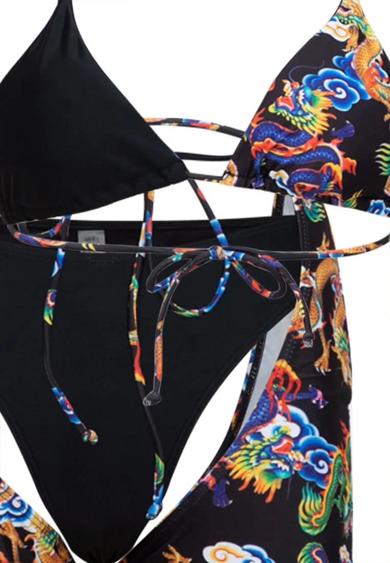 Oriental Print Color Block Bikini #138