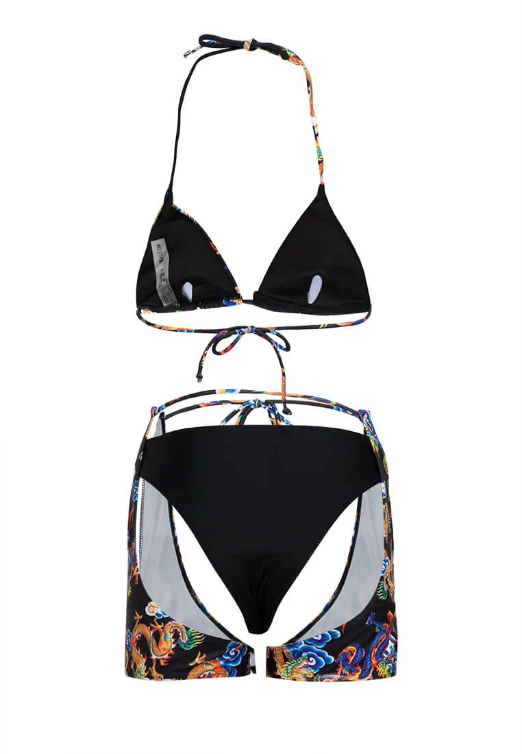 Oriental Print Color Block Bikini #138