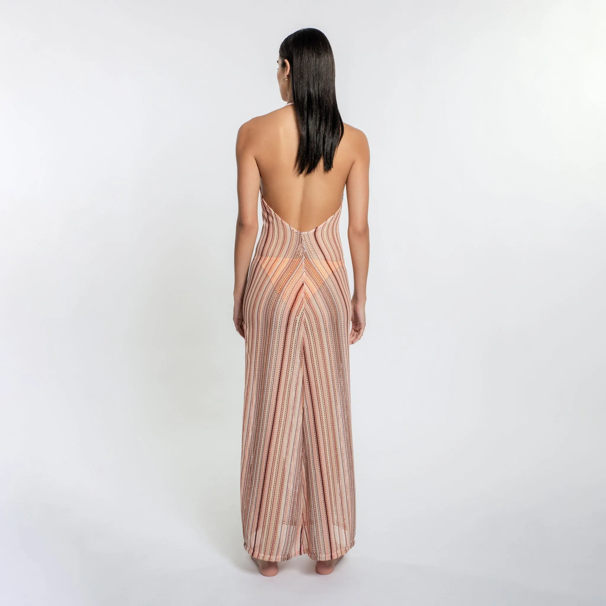 Peixoto Harley Halter Swimsuit Coverup in Sandy Crochet
