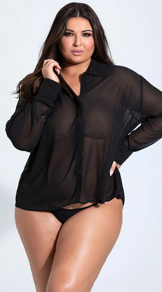 Plus Size French Cuffed Button Down Sleep Shirt