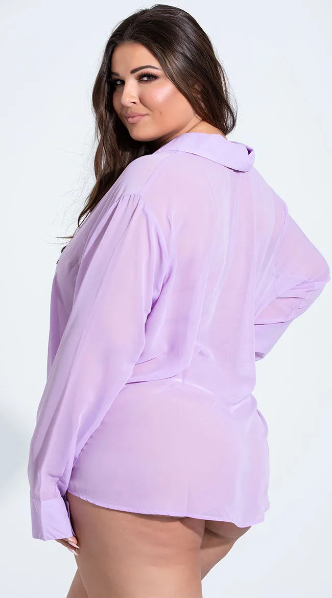 Plus Size French Cuffed Button Down Sleep Shirt