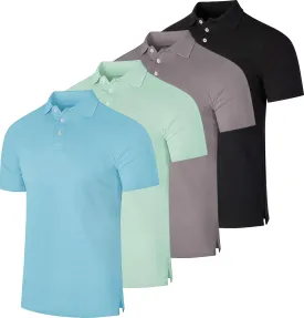 Real Essentials 3 & 4 Pack: Men's Cotton Pique Short Sleeve Polo Shirt - Performance Polo (Available in Big & Tall)