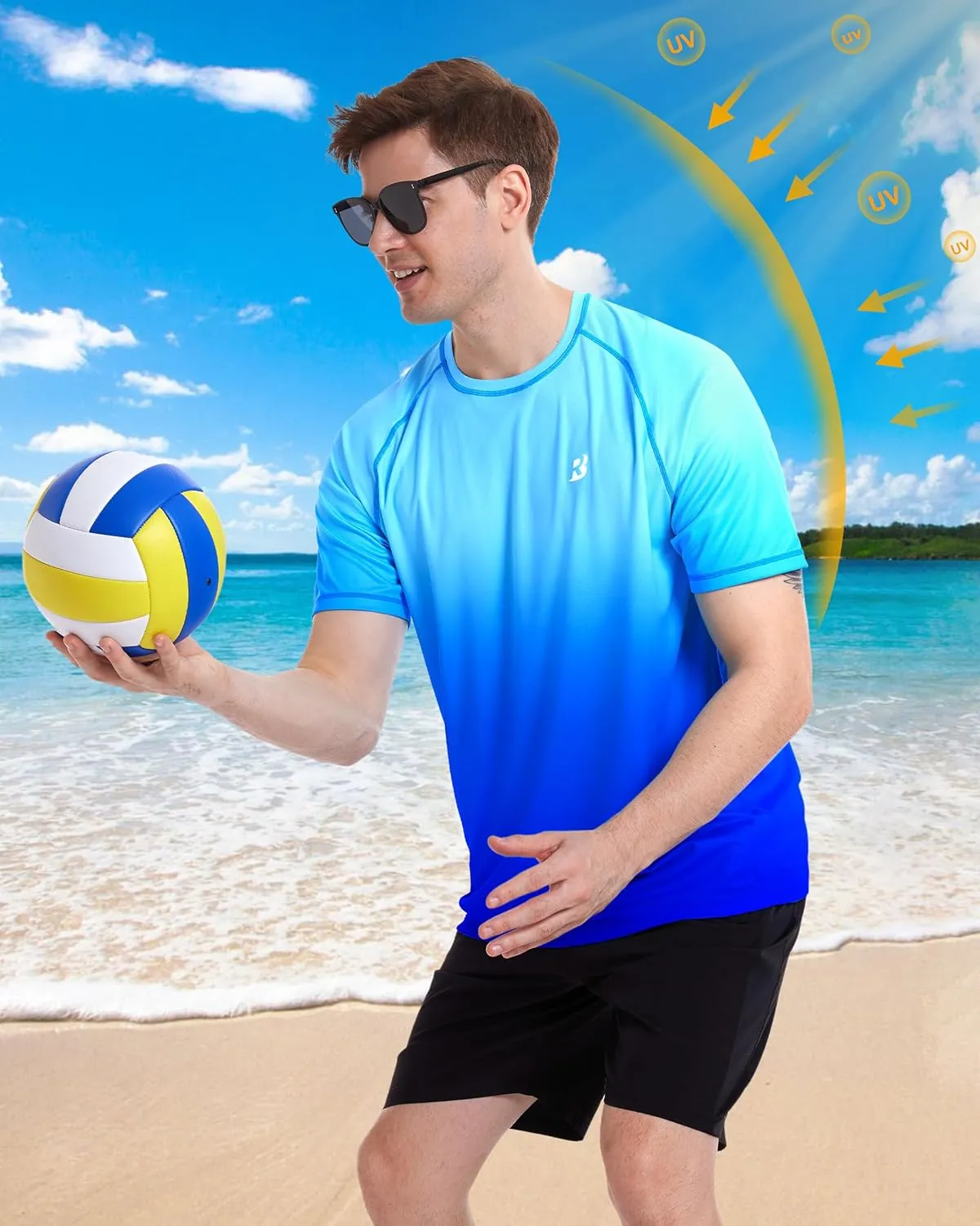 Roadbox Men's Swim Shirts Short Sleeve, UPF 50  UV Sun Protection SPF Rash Guard, Quick Dry Surf Water Beach Fishing T Shirt
