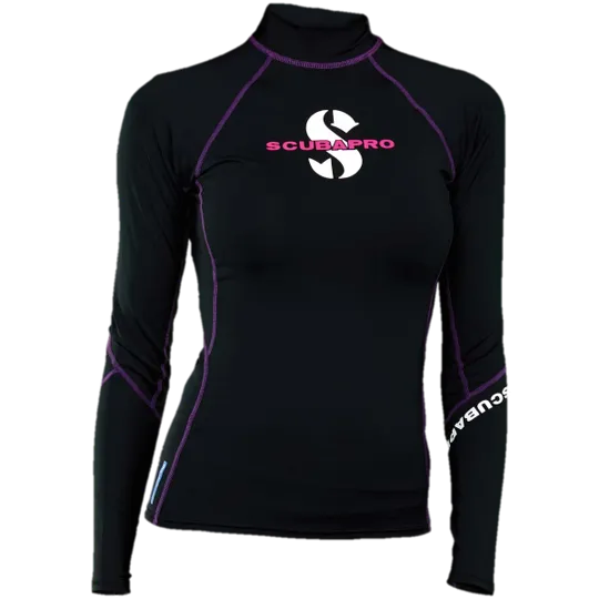 ScubaPro Onyx Rash T-Flex Womens, Long Sleeve (UPF80)- Black/Purple