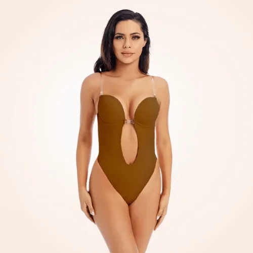 Seamless Backless Strapless Deep V Bodysuit Thong
