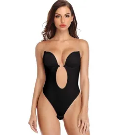Seamless Backless Strapless Deep V Bodysuit Thong