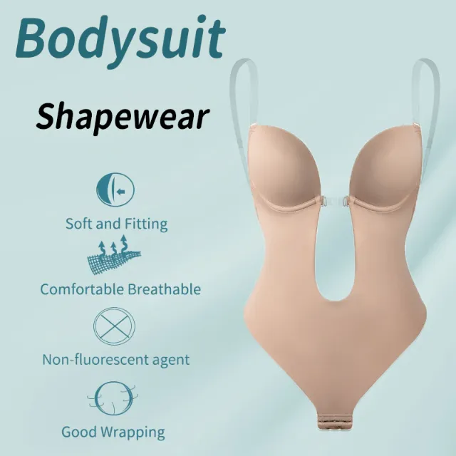 Seamless Backless Strapless Deep V Bodysuit Thong