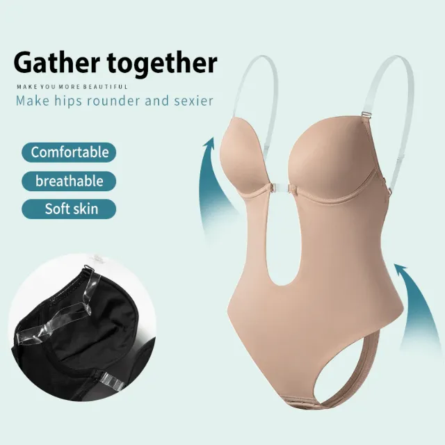 Seamless Backless Strapless Deep V Bodysuit Thong