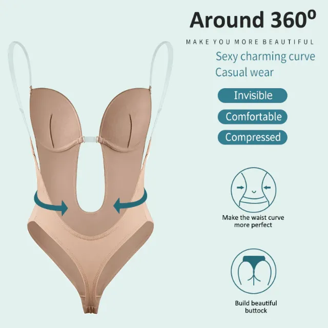 Seamless Backless Strapless Deep V Bodysuit Thong
