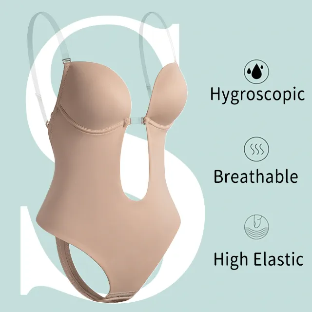 Seamless Backless Strapless Deep V Bodysuit Thong
