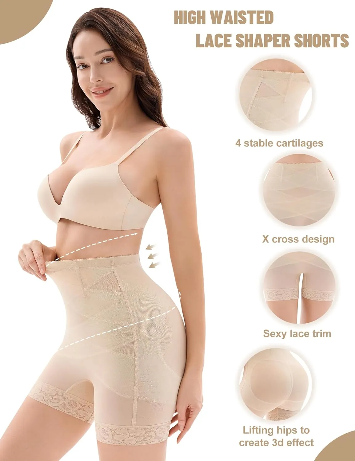 Shapewear Tummy Control Lace Shapewear Shorts High Waisted Butt Lifting Body Shaper Thigh Slimmer Panties Girdle Underwear