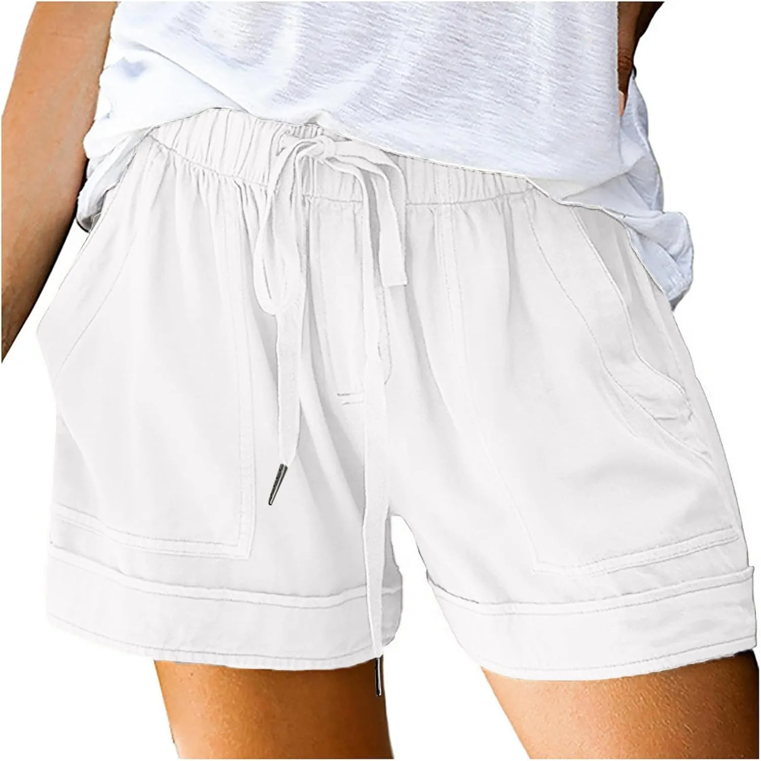 Shorts for Women Trendy 2025 Casual Summer Drawstring Shorts with Pockets Beach Loose Elastic Waist Vacation Clothes