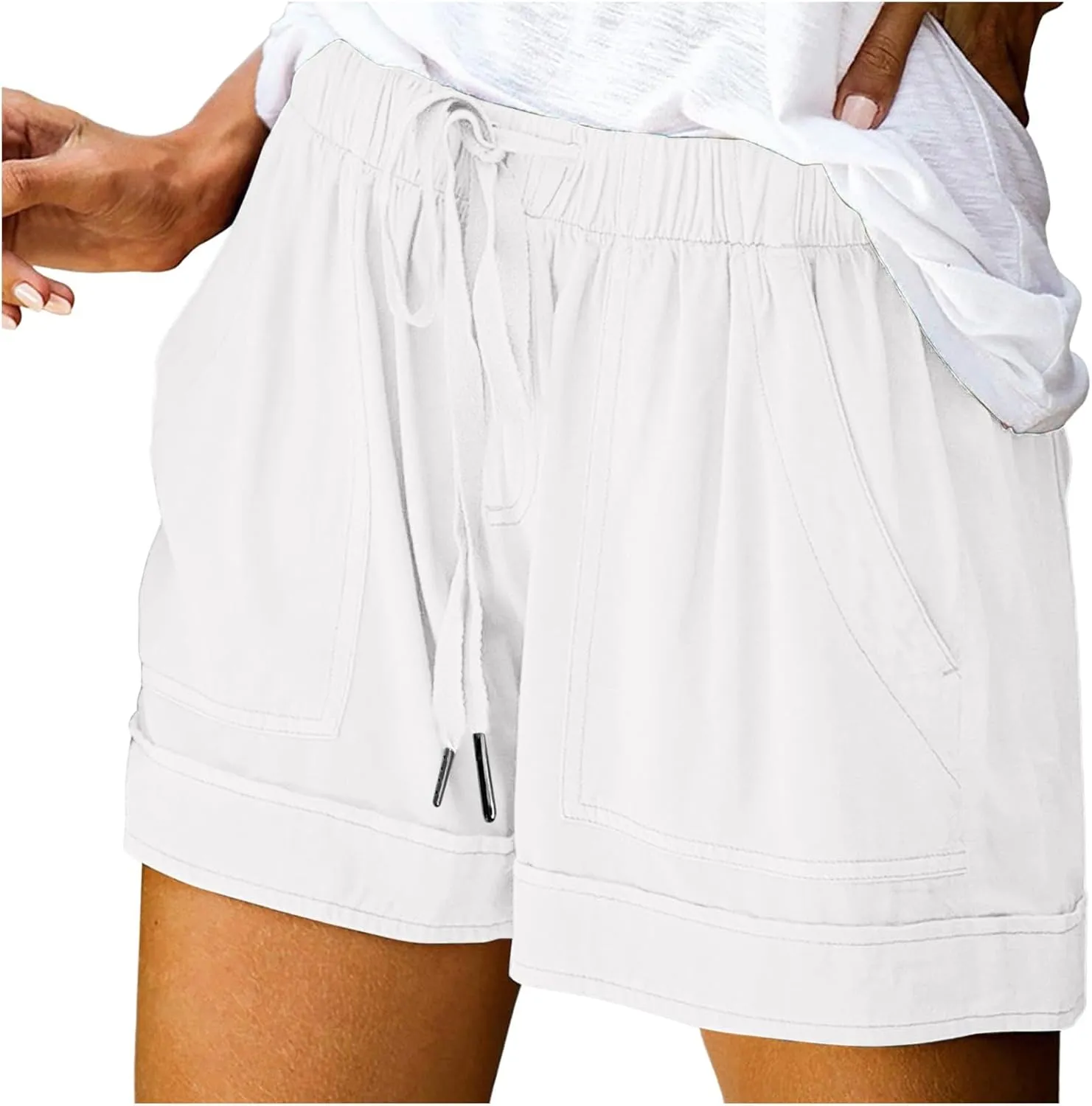 Shorts for Women Trendy 2025 Casual Summer Drawstring Shorts with Pockets Beach Loose Elastic Waist Vacation Clothes