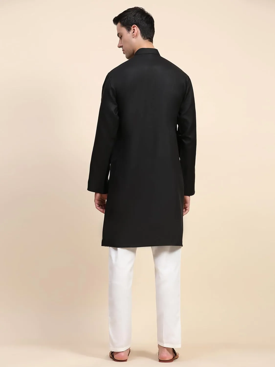SKAVIJ Men's Cotton Henley Kurta Set Mandarin Collar Regular Fit Long Sleeves Ethnic Dress