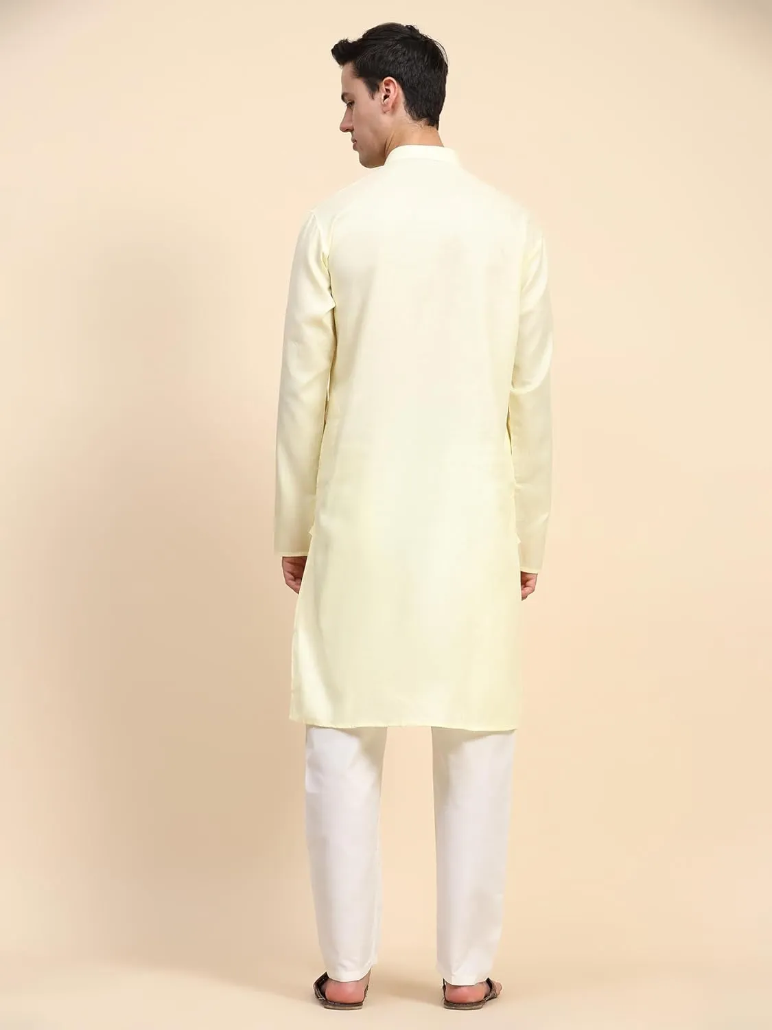 SKAVIJ Men's Cotton Henley Kurta Set Mandarin Collar Regular Fit Long Sleeves Ethnic Dress