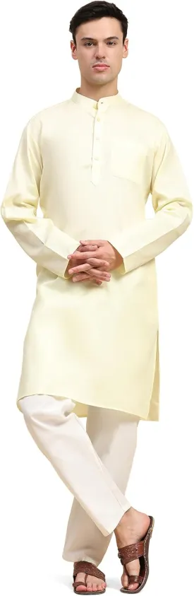 SKAVIJ Men's Cotton Henley Kurta Set Mandarin Collar Regular Fit Long Sleeves Ethnic Dress