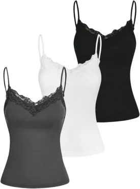 SOLY HUX Women's Camisole Tops with Built in Bra 3 Packs Lace Trim Spaghetti Strap Cami Tank Top
